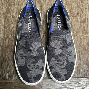 Rothy’s sneaker slip on’s. Gray/dark blue camouflage. Size 6.5